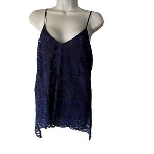 Zara Woman Navy Blue Lace Camisole Tank Top V-Neck‎ Whimsigoth Fairy
